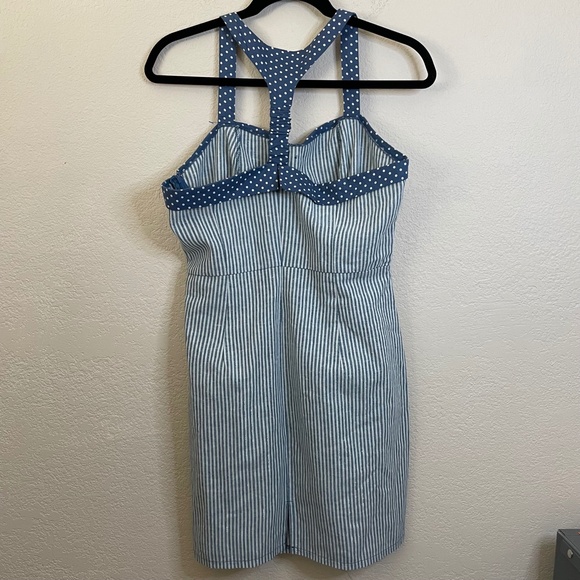 Anthropologie Doe&Rae Sz. L Halter Mini Dress Stripes side Zipper Linen/Cotton - Picture 15 of 15